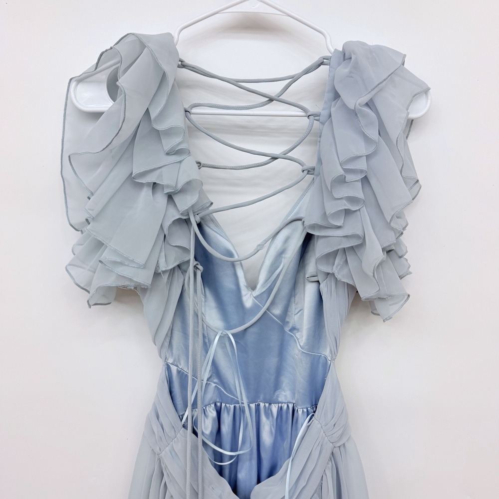 Altar'd State Maxi Dress Womens Medium Blue Excellent Ruffle Sleeve Cutout - Picture 11 of 16